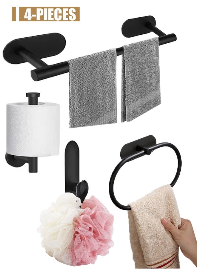 4Pcs Bathroom Hardware Sets 304 Stainless Steel Towel Bar Toilet Tissue Roll Holder Waterproof Coat Hook Wall Hooks Heavy Duty Self Adhesive for Bathroom Kitchen Bedroom  - Image 1