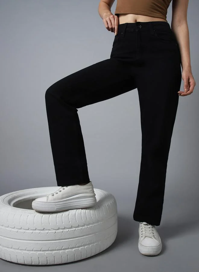 High Star  High Star Black High Rise Straight Fit Jeans for Women | Best Price UAE