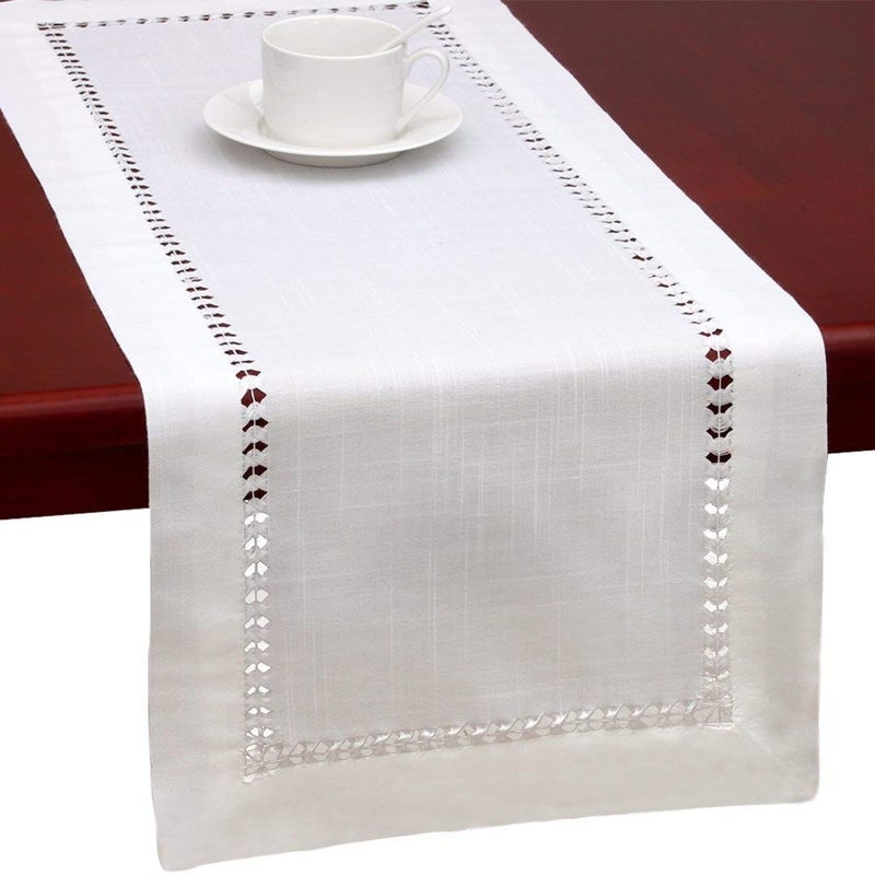 Grelucgo Set of 4 Handmade Hemstitched White Table Placemats 12x18 Inch - Image 1