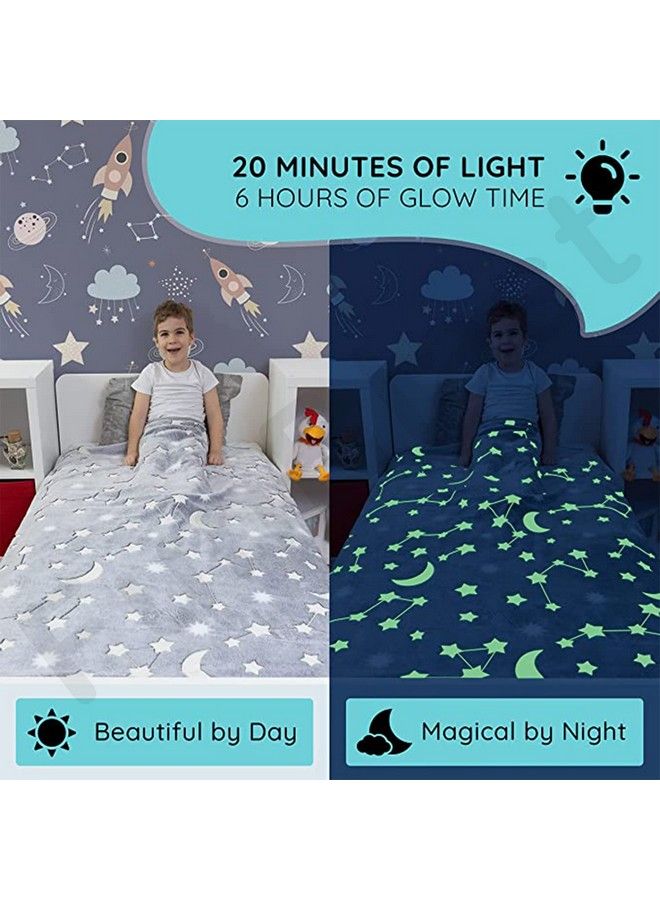 FunBlast بطانيات للأطفال_بطانية تتلألأ في الظلام بطباعة كرتونية بطانيات خفيفة الوزن ناعمة مريحة لجميع الأجواء للأطفال من 1 إلى 10 سنوات (رمادي) (نجوم وقمر بوليستر) - Image 4
