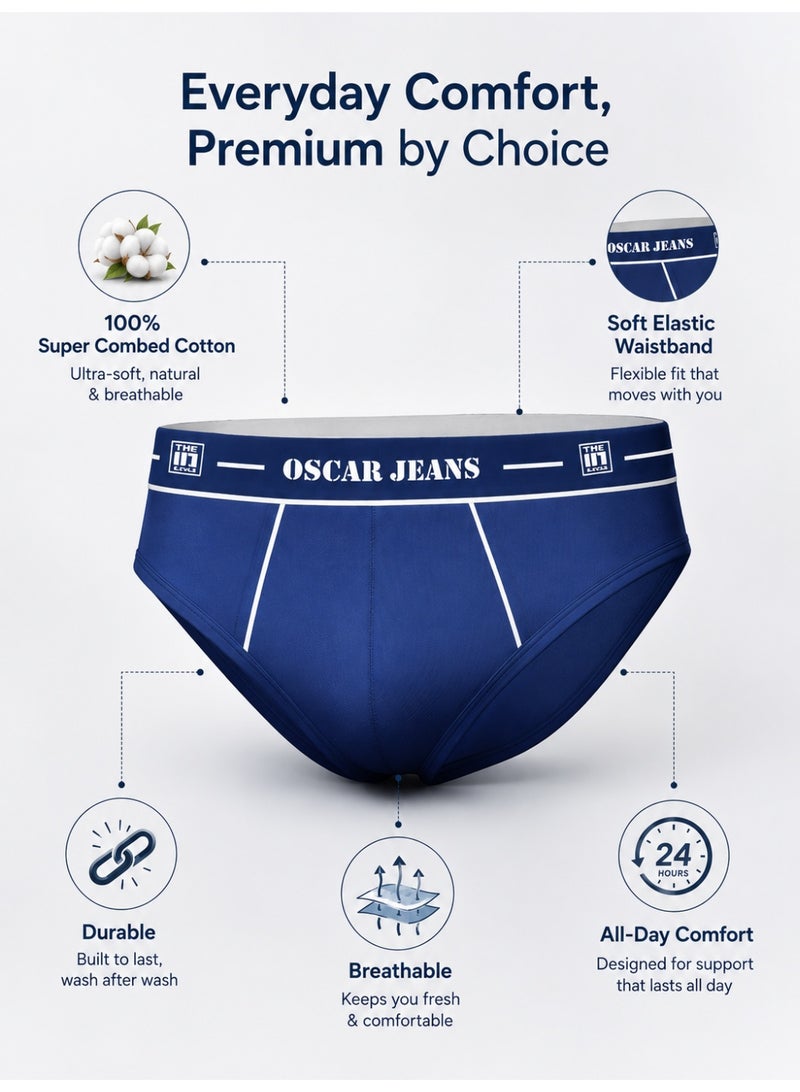 OSCAR JEANS 6-Pack Premium 100% Cotton Men's Underwear Briefs Super Combed Soft Knitted Antibacterial Breathable Elastic Waistband - Image 2
