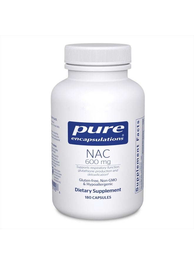Pure Encapsulations NAC 600 ملغ - مكمل N-Acetyl Cysteine لصحة الرئة ودعم المناعة، دعم الكبد ومضادات الأكسدة* - مع N-Acetyl-L-Cysteine حر - 180 كبسولة - Image 1