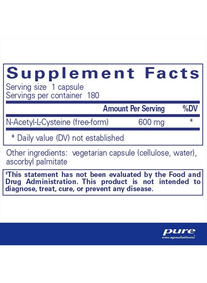 Pure Encapsulations NAC 600 ملغ - مكمل N-Acetyl Cysteine لصحة الرئة ودعم المناعة، دعم الكبد ومضادات الأكسدة* - مع N-Acetyl-L-Cysteine حر - 180 كبسولة - Image 2