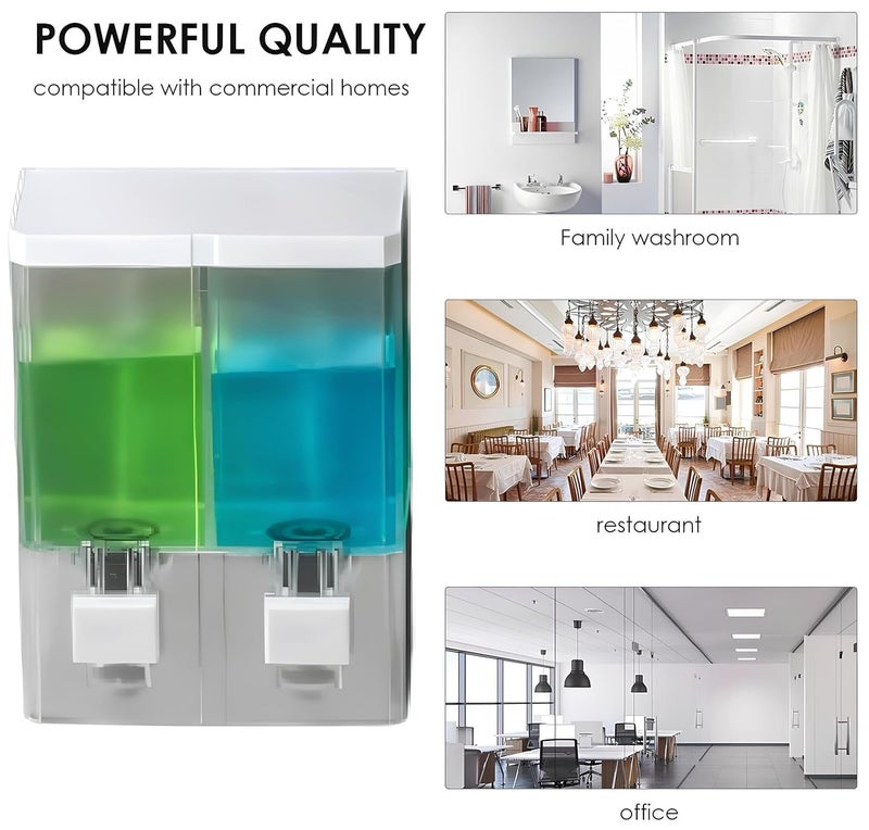 Cyrox 2 in 1 No Drill Shampoo and Conditioner Dispenser Plastic Twin Head Manual Twin Liquid Soap Dispenser for Bathroom Kitchen Hotel (1Pcs) - Image 2