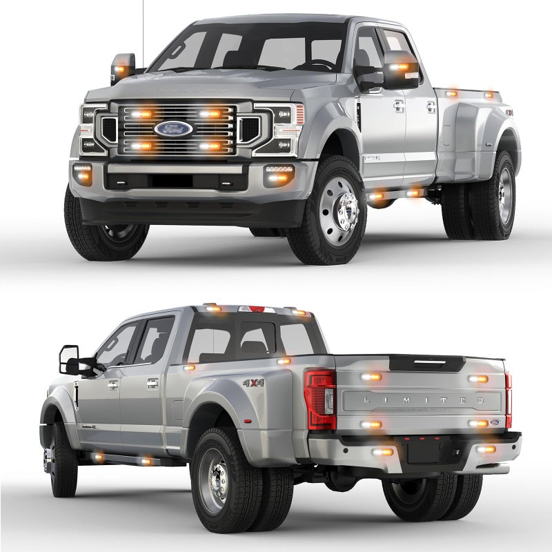 PKINGLAKE 8-Pcs 12 LED Sync Feature Emergency Strobe Grille Lights Ultra Slim Surface Mount Hazard Warning Flashing Light Bar for Firefighter/Construction/Police/Trucks/Vehicles/Car/SUV (Amber/White) - Image 2