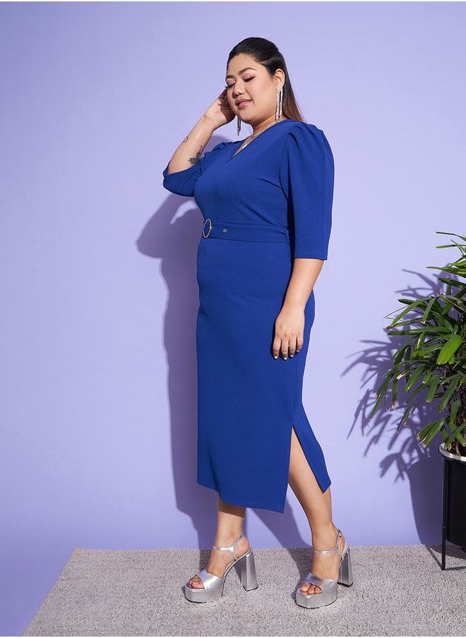 SASSAFRAS - V Neck Belted Bodycon Midi Dress by Styli - Image 1