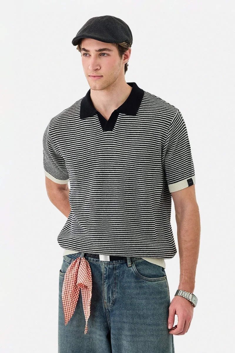 سنيتش تيشيرت بولو بقصة عادية مخطط من الأكريليك %