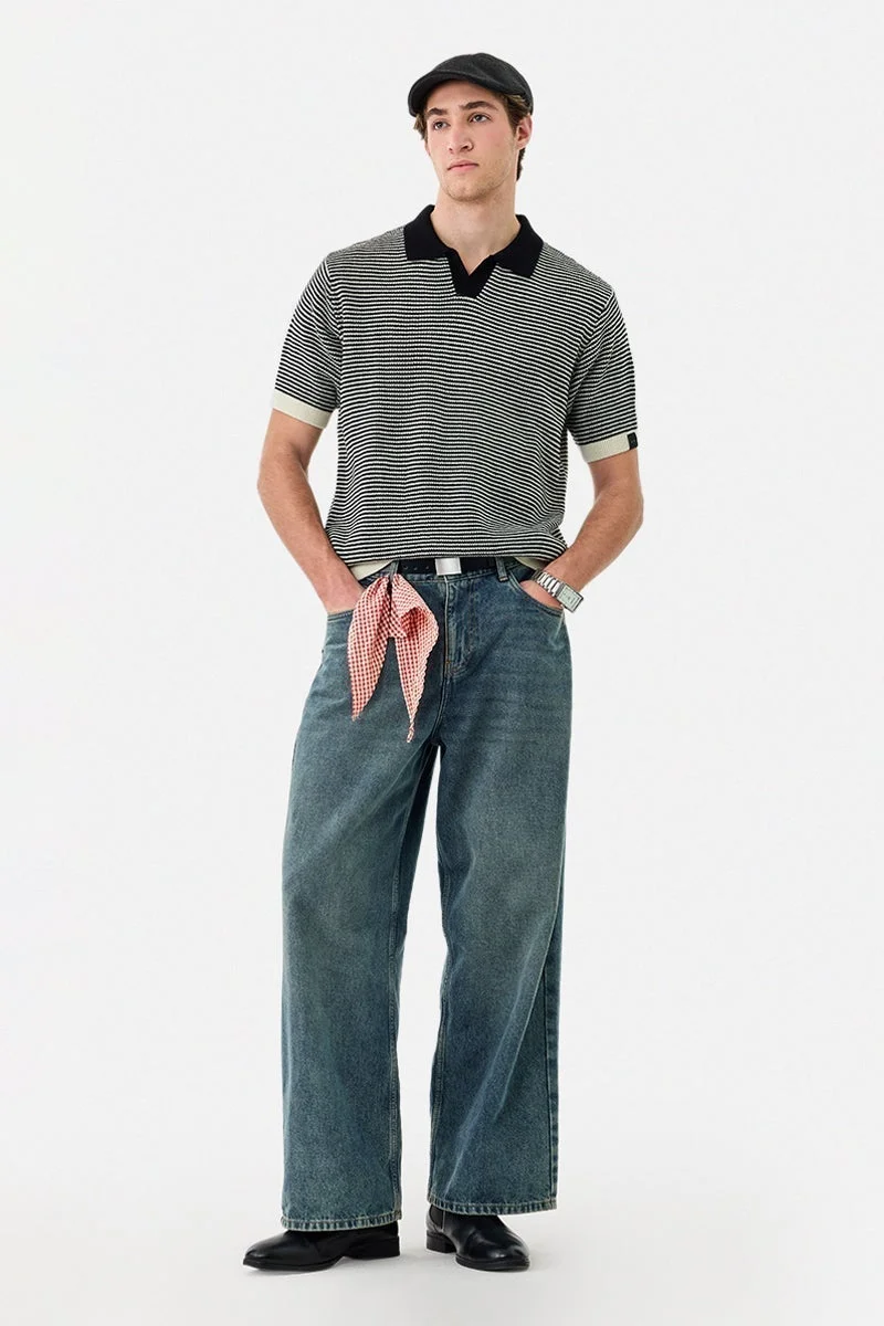 سنيتش تيشيرت بولو بقصة عادية مخطط من الأكريليك %