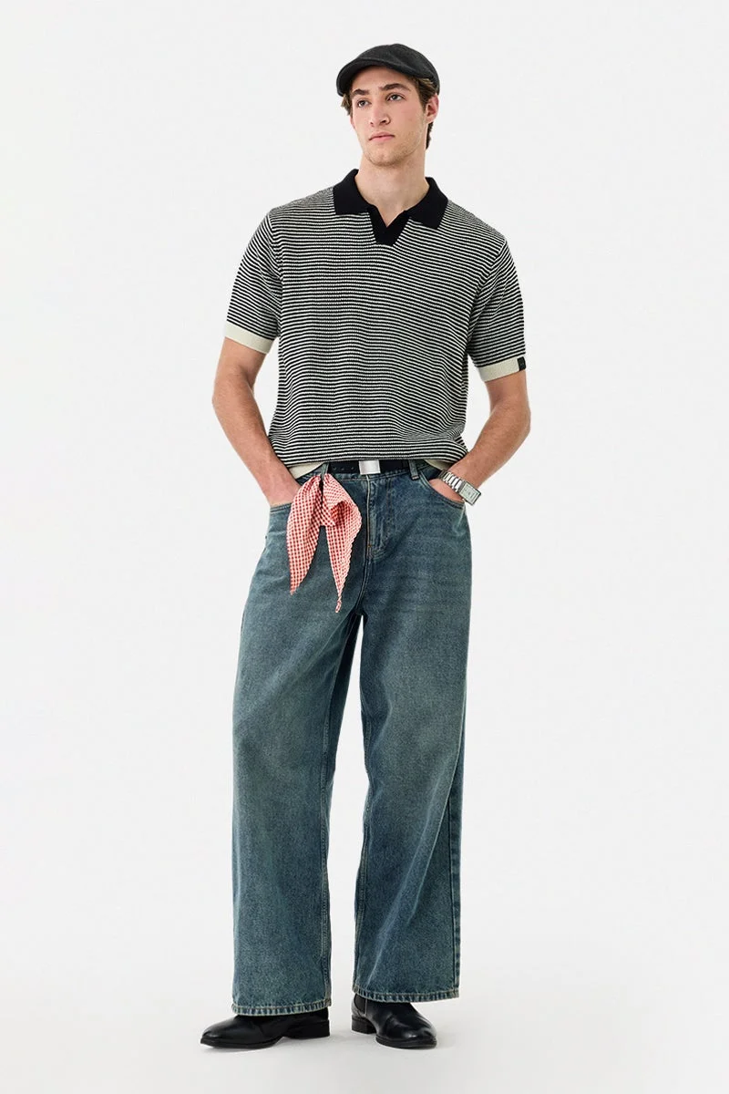 SNITCH Polo 100% Acrylic Stripes Regular Fit T-Shirt