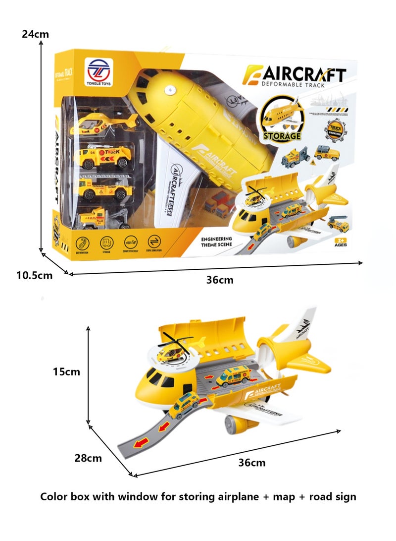 Children's Toy Airplane Can Be Stored In The Passenger Plane Set Mode(Yellow Transport Plane Storage Aircraft + Map + Road Sign Window Color Box) - Image 2