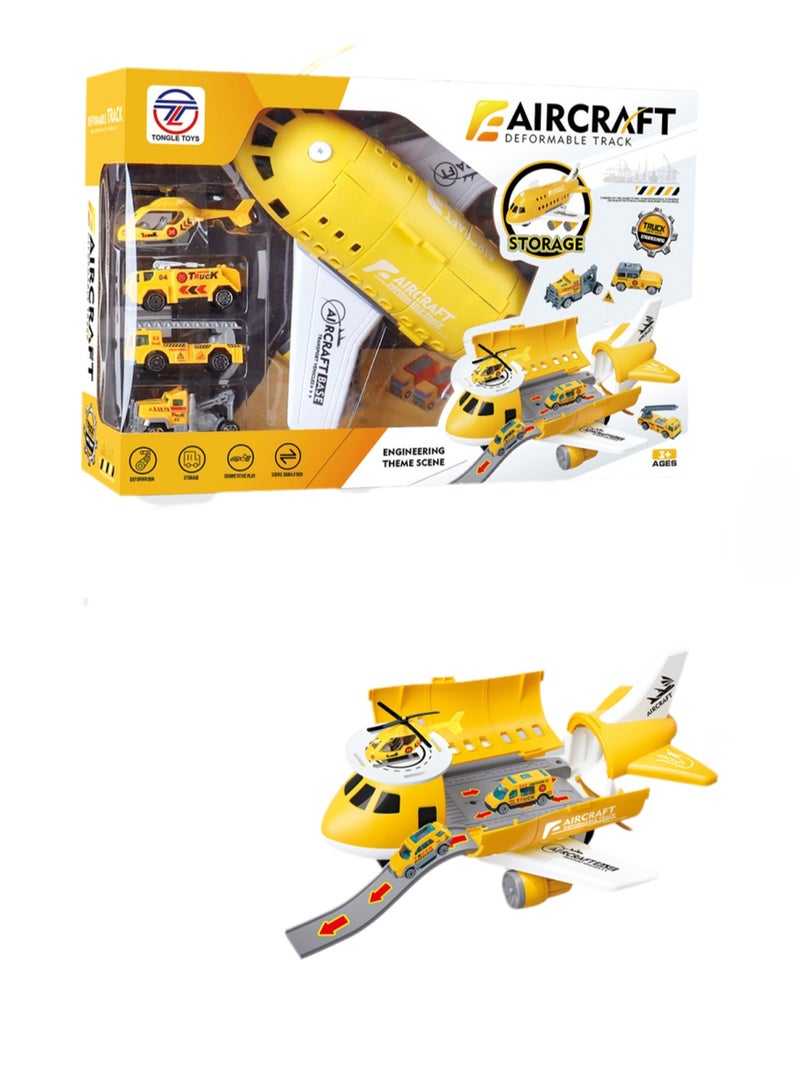 Children's Toy Airplane Can Be Stored In The Passenger Plane Set Mode(Yellow Transport Plane Storage Aircraft + Map + Road Sign Window Color Box) - Image 1