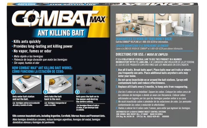 كومبات ماكس طُعم مكافحة النمل 6 محطات، قاتل نمل سريع المفعول يقضي على المستعمرة بالكامل، تصميم آمن للأطفال، مناسب للاستخدام الداخلي والخارجي للمنازل والمطابخ - Image 2