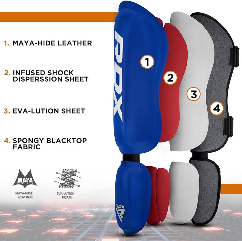 RDX Shin Guards for Kickboxing and Muay Thai - Premium Maya Hide Leather Protection Pads -S |Blue/White (SGR-T1UW-S) - Image 5