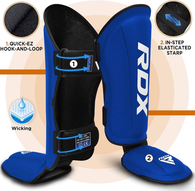RDX Shin Guards for Kickboxing and Muay Thai - Premium Maya Hide Leather Protection Pads -S |Blue/White (SGR-T1UW-S) - Image 2
