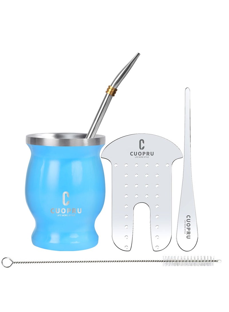 CUOPRU Yerba Mate Cup Set 8 oz Argentinian Style with Bombilla Straw and Tea Strainer  - Image 1