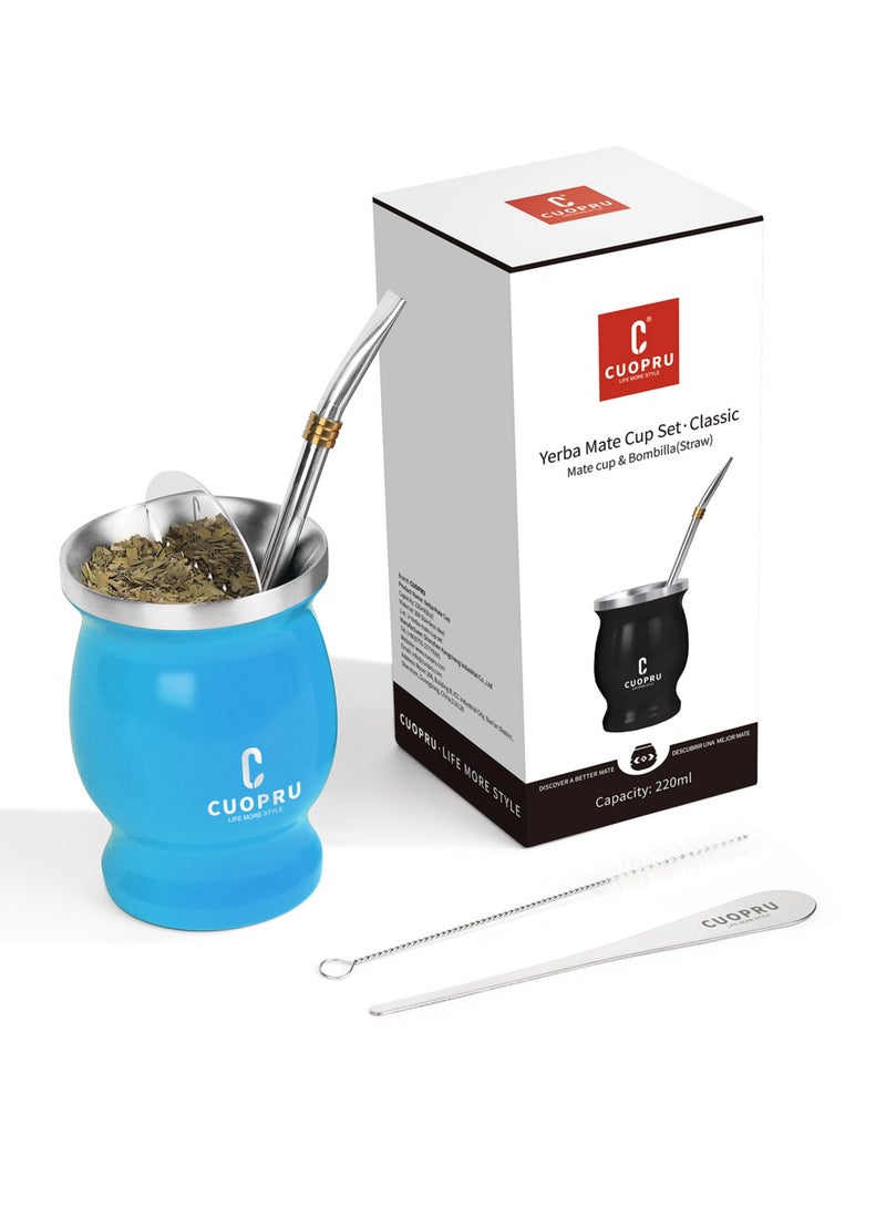 CUOPRU Yerba Mate Cup Set 8 oz Argentinian Style with Bombilla Straw and Tea Strainer  - Image 2