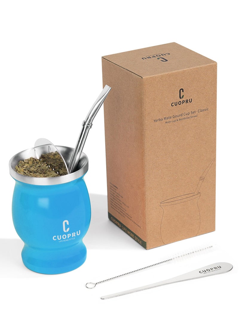 CUOPRU Yerba Mate Cup Set 8 oz Argentinian Style with Bombilla Straw and Tea Strainer  - Image 1