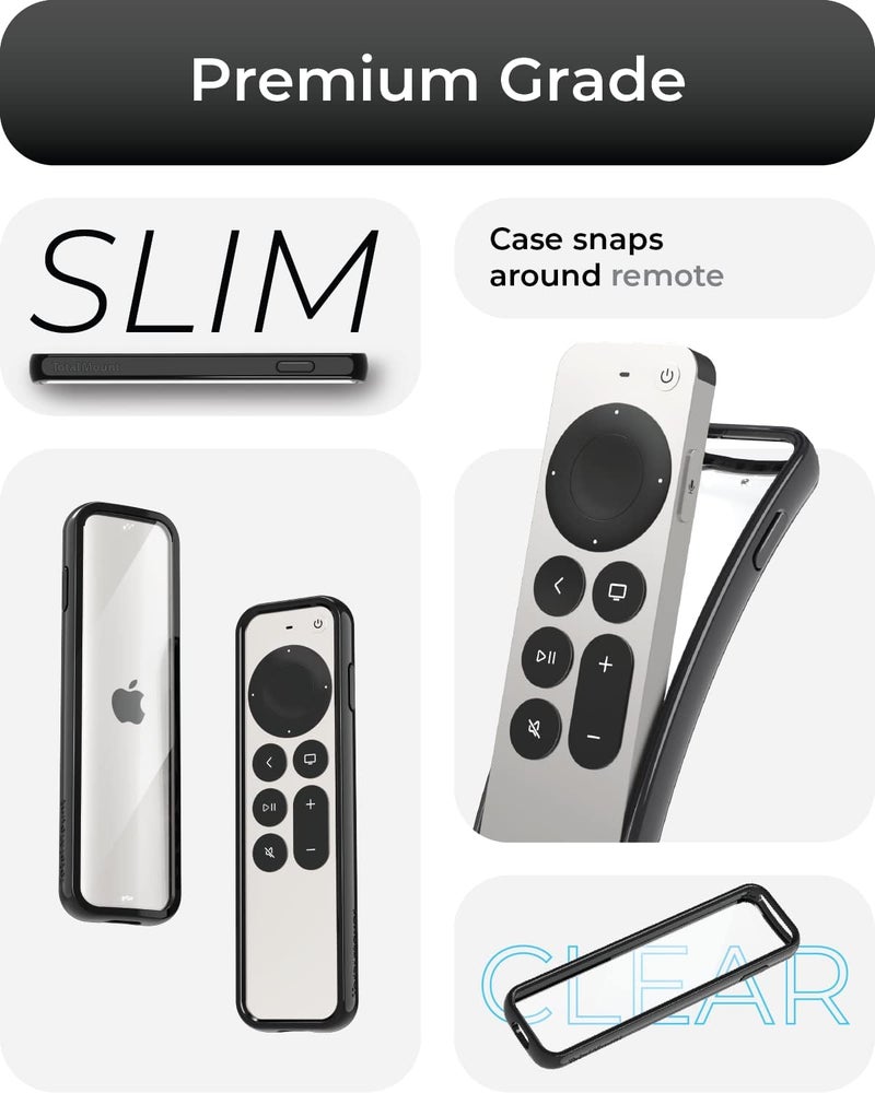 TotalMount حالة Air Rim لأجهزة التحكم عن بعد في Apple TV – غطاء محيط هجين أسود رفيع وحالة خلفية شفافة مع حماية قصوى من السقوط - Image 3