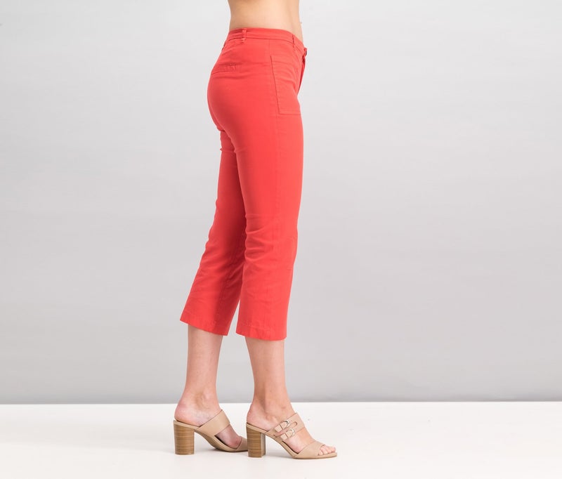 MANGO Women Regular Fit Solid Capri Pants, Red - Image 2