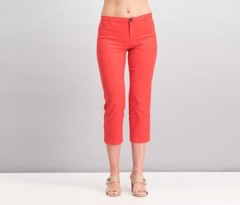 MANGO Women Regular Fit Solid Capri Pants, Red - Image 1