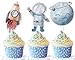 PC Space Cupcake Toppers 10 Pcs Astronaut Rocket and Planet Party Decorations for Outer Space Birthday Galaxy Baby Shower Kids Cupcake Picks Cake and Dessert Supplies - Image 3