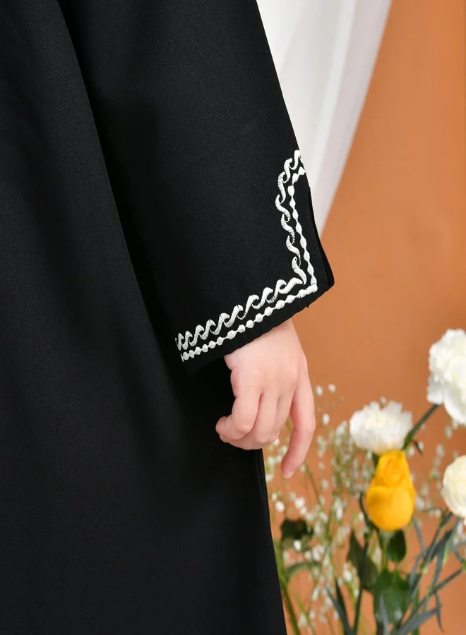 HAWRAA ABAYA Bella Abaya | Formal, closed with elegant white embroidery