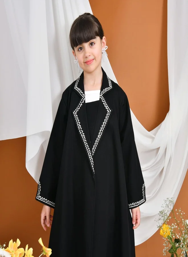 HAWRAA ABAYA Bella Abaya | Formal, closed with elegant white embroidery