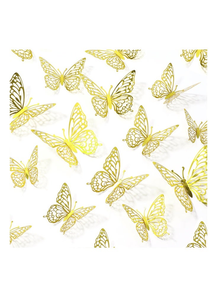 BUTTERFLY 3D Gold Butterfly Wall Decor 3 Sizes 2 Styles Butterfly Party Decorations Cake Decorations-Removable Metallic Wall Sticker Room Mural Decals for Kids Bedroom Nursery Classroom Party Decoration Wedding Decor DIY Gift (1Styles+2Styles Gold, 24Pcs) - Image 4