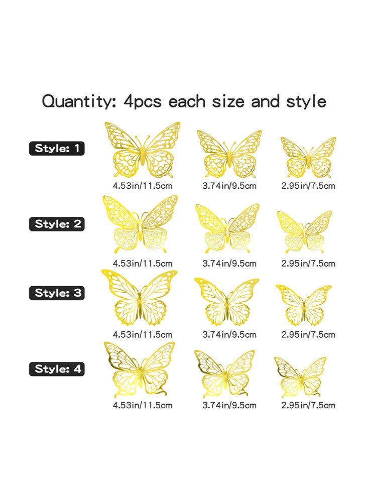 BUTTERFLY 3D Gold Butterfly Wall Decor 3 Sizes 2 Styles Butterfly Party Decorations Cake Decorations-Removable Metallic Wall Sticker Room Mural Decals for Kids Bedroom Nursery Classroom Party Decoration Wedding Decor DIY Gift (1Styles+2Styles Gold, 24Pcs) - Image 3