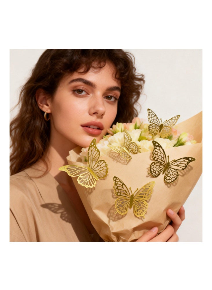 BUTTERFLY 3D Gold Butterfly Wall Decor 3 Sizes 2 Styles Butterfly Party Decorations Cake Decorations-Removable Metallic Wall Sticker Room Mural Decals for Kids Bedroom Nursery Classroom Party Decoration Wedding Decor DIY Gift (1Styles+2Styles Gold, 24Pcs) - Image 2