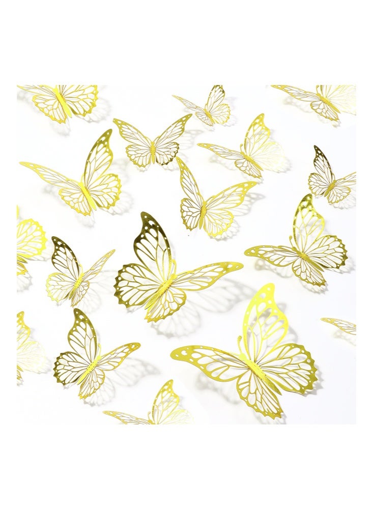 BUTTERFLY 3D Gold Butterfly Wall Decor 3 Sizes 2 Styles Butterfly Party Decorations Cake Decorations-Removable Metallic Wall Sticker Room Mural Decals for Kids Bedroom Nursery Classroom Party Decoration Wedding Decor DIY Gift (1Styles+2Styles Gold, 24Pcs) - Image 5