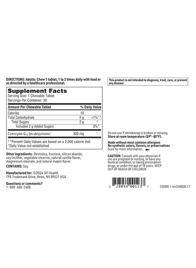 Klaire Labs Chewable Coenzyme Q10 - High Strength 300 Milligrams CoQ10 as Ubiquinone, Emulsified with Vitamin E for Improved Absorption (30 Tablets) - Image 4