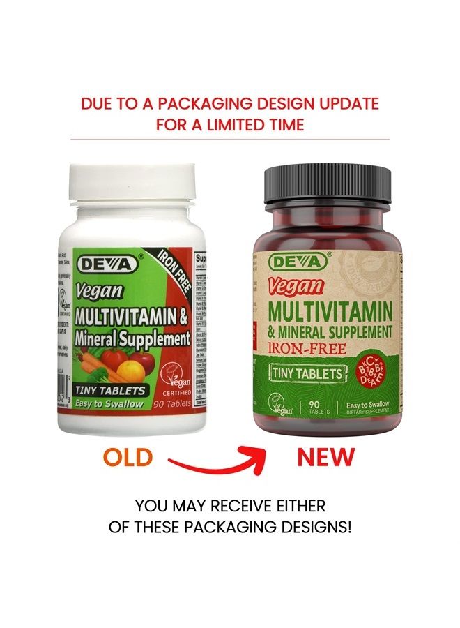 Deva Vegan Multivitamin and Mineral Supplement Iron-Free - with Vitamins A, C, D, E, B Complex, High-Potency Formulation for Daily Health and Wellness - 90 Tiny Tablets, 1-Pack