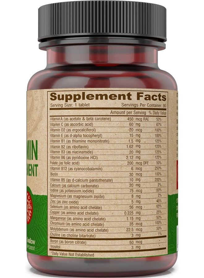Deva Vegan Multivitamin and Mineral Supplement Iron-Free - with Vitamins A, C, D, E, B Complex, High-Potency Formulation for Daily Health and Wellness - 90 Tiny Tablets, 1-Pack
