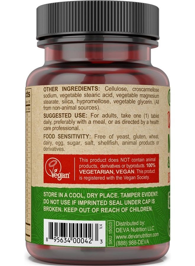 Deva Vegan Multivitamin and Mineral Supplement Iron-Free - with Vitamins A, C, D, E, B Complex, High-Potency Formulation for Daily Health and Wellness - 90 Tiny Tablets, 1-Pack