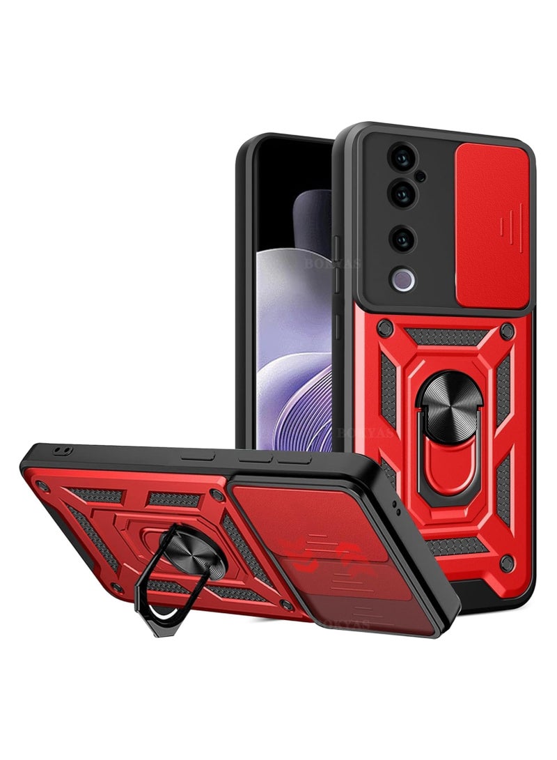 general Compatible with VIVO V40 5G Case, Case with Slide Camera Cover Heavy Duty Grade Shockproof Magnetic Ring Holder Kickstand Case for VIVO V40