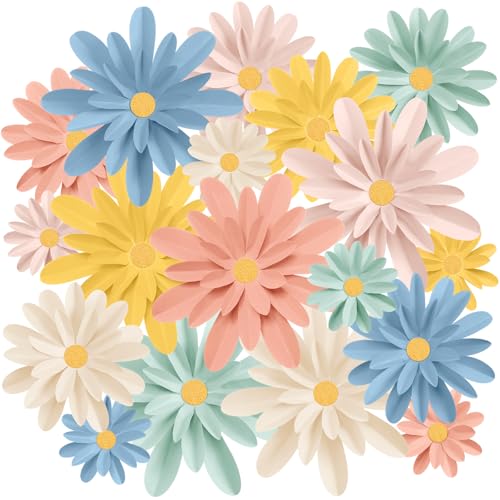 MotiMind 18 Pcs Paper Flowers Decorations for Wall DIY Flower Bulletin Board 3D Paper Floral Backdrop Decoration for Photo Backdrop Classroom Back to School PartyBright Color6 8 10 - Image 1