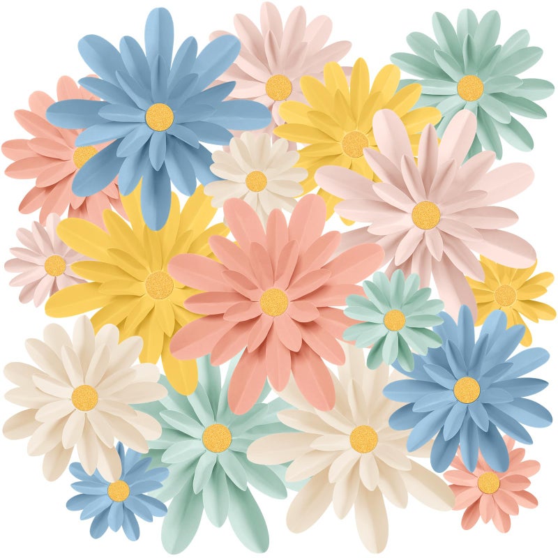 MotiMind 18 Pcs Paper Flowers Decorations for Wall DIY Flower Bulletin Board 3D Paper Floral Backdrop Decoration for Photo Backdrop Classroom Back to School PartyBright Color6 8 10 - Image 2