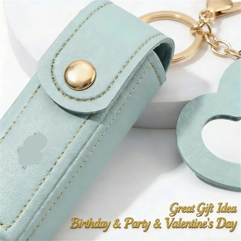 pureza 2pcs Portable PU Leather Lipstick Holder Keychain with Heart Mirror - Stylish Mini Cosmetic Bag for Women & Girls - Image 5