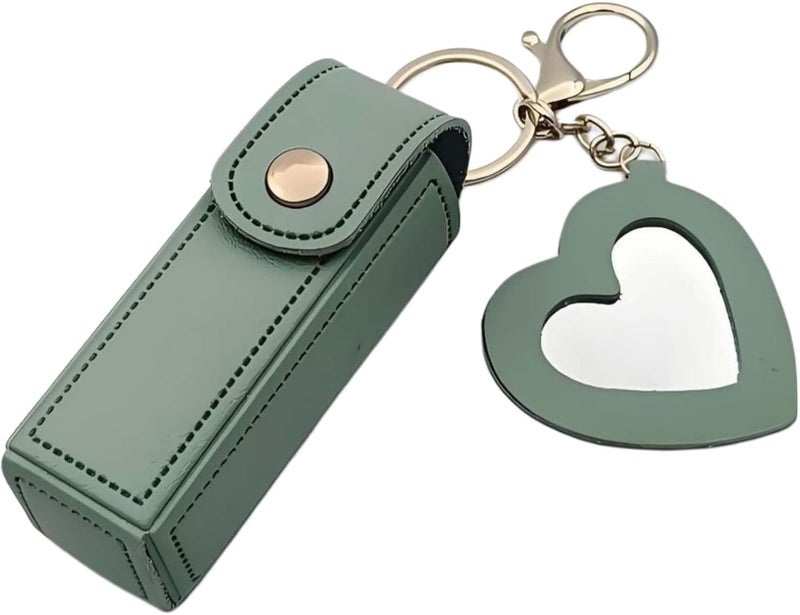 pureza 2pcs Portable PU Leather Lipstick Holder Keychain with Heart Mirror - Stylish Mini Cosmetic Bag for Women & Girls - Image 1