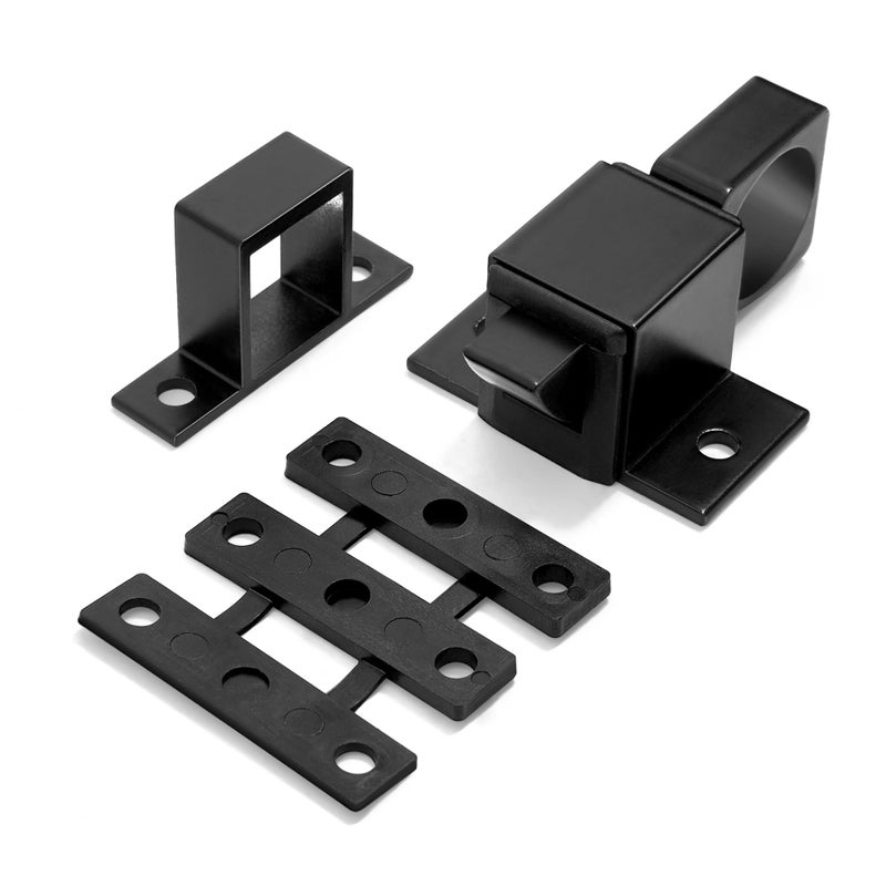 INIRET 2 Packs SelfClosing Latches Black Spring Door Lock Aluminum Alloy Automatic Gate Latch with Spring Loaded Pin Security Window Cabinet Lock