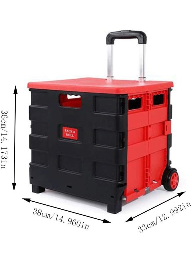 Houozon Folding Shopping Trolley, with Retractable Aluminum Handle Compact Storage Rolling Tote Bag Trolley Support 250 Pounds, for Office School Warehouse - Image 2