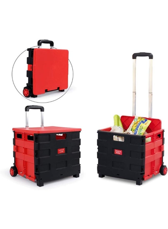 Houozon Folding Shopping Trolley, with Retractable Aluminum Handle Compact Storage Rolling Tote Bag Trolley Support 250 Pounds, for Office School Warehouse - Image 3