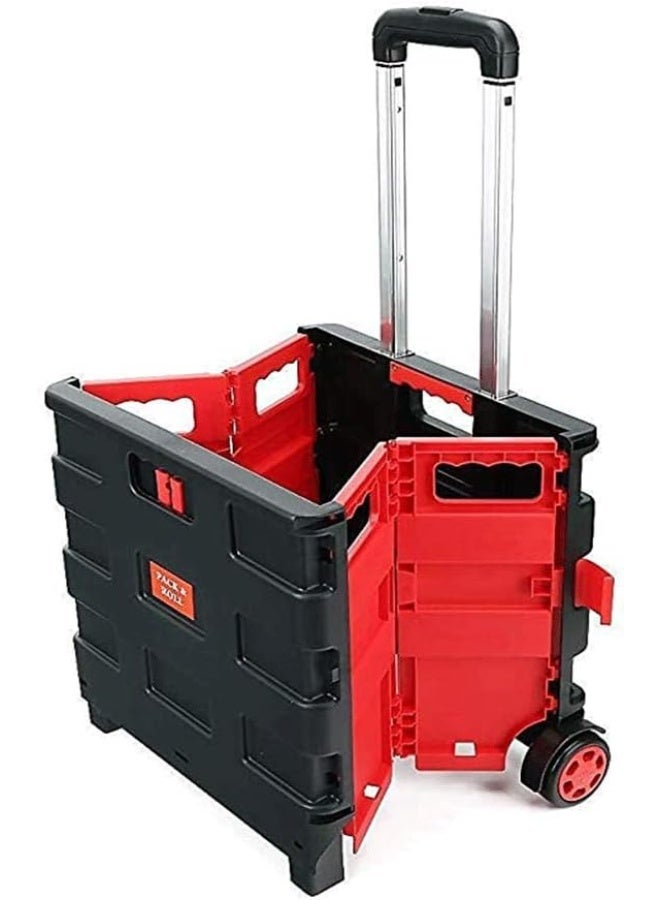 Houozon Folding Shopping Trolley, with Retractable Aluminum Handle Compact Storage Rolling Tote Bag Trolley Support 250 Pounds, for Office School Warehouse - Image 1