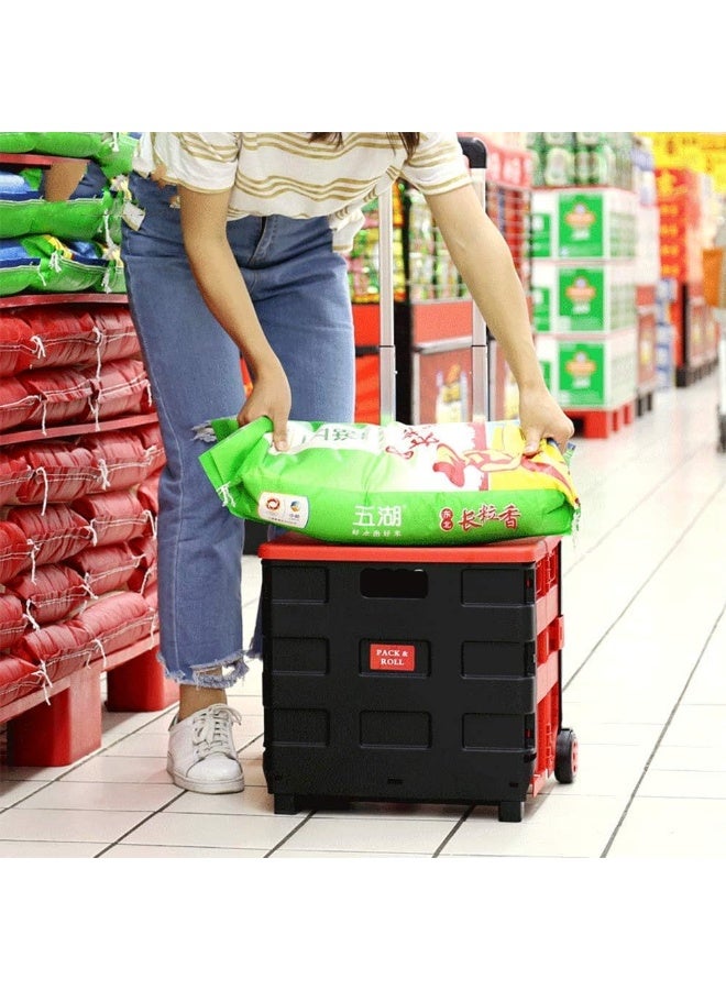 Houozon Folding Shopping Trolley, with Retractable Aluminum Handle Compact Storage Rolling Tote Bag Trolley Support 250 Pounds, for Office School Warehouse - Image 5