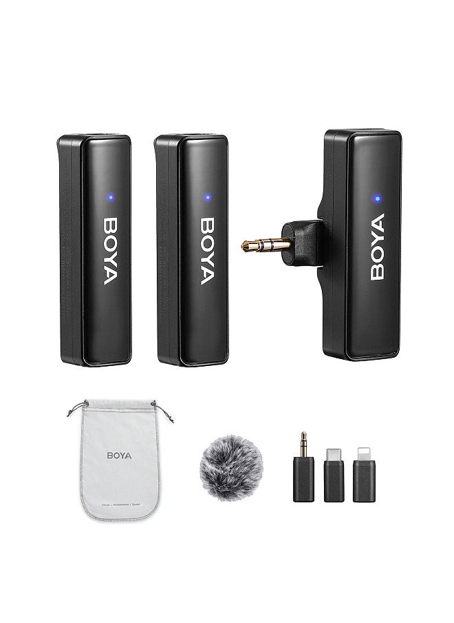 BOYA - BOYALINK A2 2.4GHz Wireless Lavalier Microphone System Clip-on Microphone 100m Transmission Range Noise Reduction Auto Sync with Receiver + 2pcs Transmitter + 3pcs Adapters - Image 1
