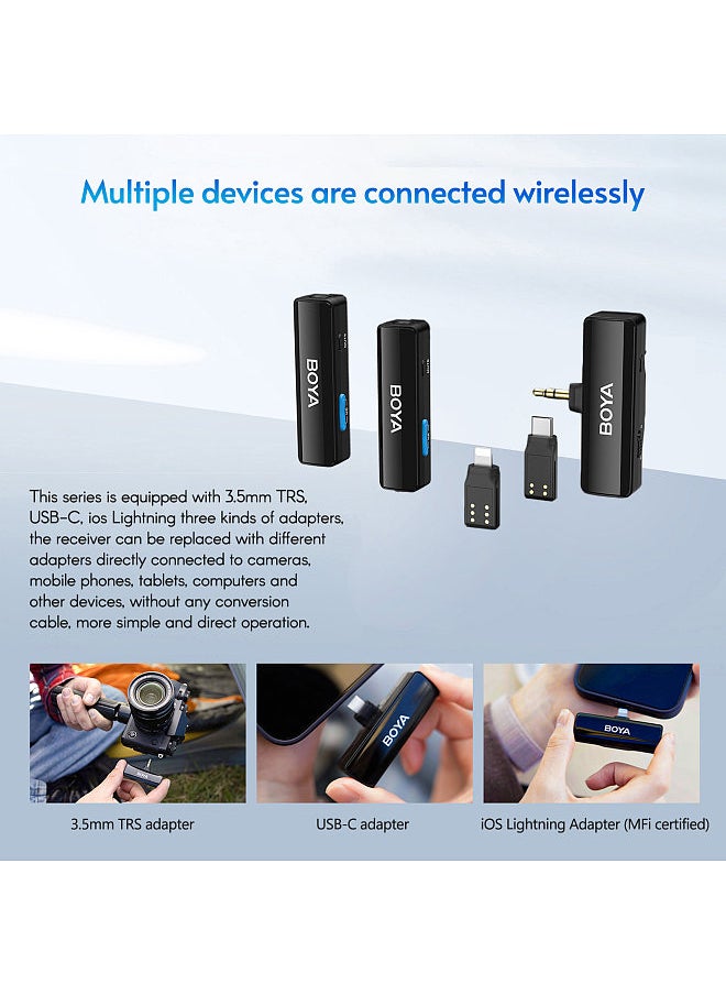 BOYA - BOYALINK A2 2.4GHz Wireless Lavalier Microphone System Clip-on Microphone 100m Transmission Range Noise Reduction Auto Sync with Receiver + 2pcs Transmitter + 3pcs Adapters - Image 1