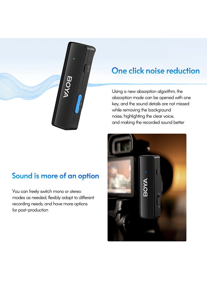 BOYA - BOYALINK A2 2.4GHz Wireless Lavalier Microphone System Clip-on Microphone 100m Transmission Range Noise Reduction Auto Sync with Receiver + 2pcs Transmitter + 3pcs Adapters - Image 1