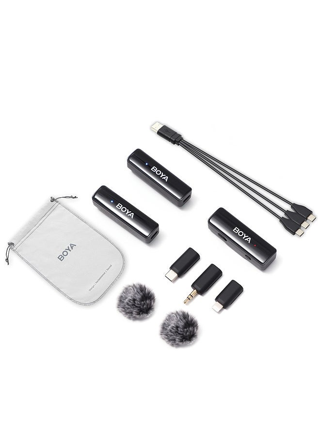 BOYA - BOYALINK A2 2.4GHz Wireless Lavalier Microphone System Clip-on Microphone 100m Transmission Range Noise Reduction Auto Sync with Receiver + 2pcs Transmitter + 3pcs Adapters - Image 1