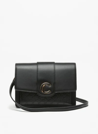Le Confort Le Confort Monogram Embossed Crossbody Bag with Button Closure and Detachable Strap